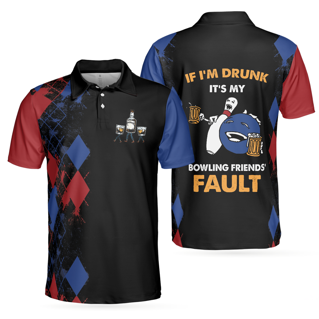 Bowling If Im Drunk Polo Shirt Argyle Pattern Polo Shirt Design Funny Bowling Shirt For Male Players - 1