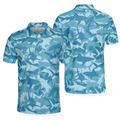 Camouflage Ocean Shark Pattern Short Sleeve Polo Shirt Camo Aqua Polo Shirt Best Shark Shirt For Men - 1