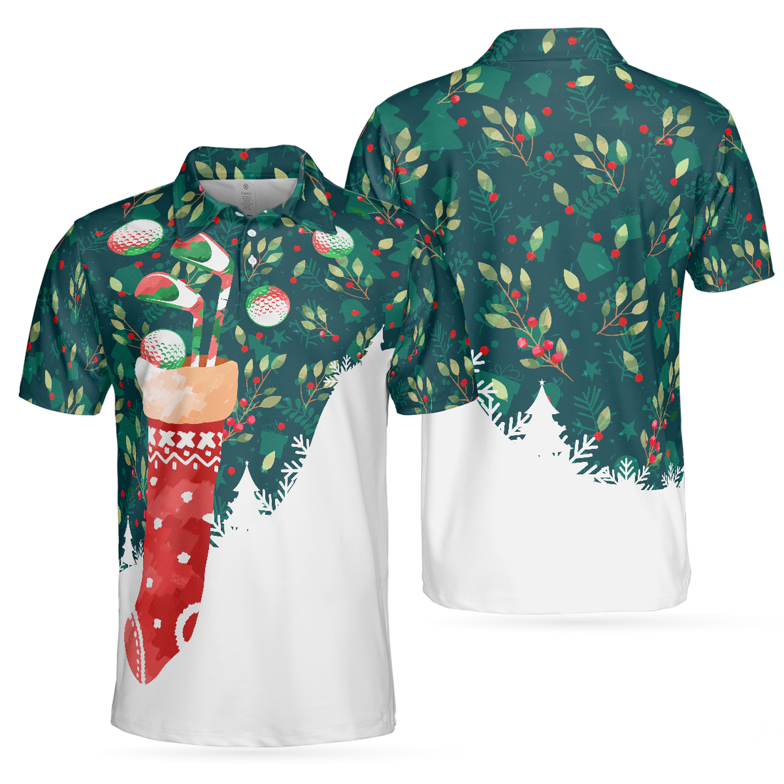 Christmas Golf Polo Shirts For Men and Women Christmas Socks With Golf Balls Pattern Mens Shirt Short Sleeve - 1