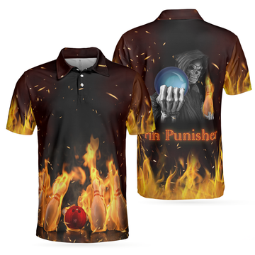 Pin Punisher Bowling Polo Shirt Cool Flame Pattern Bowling Shirt Design For Male Bowlers Best Bowling Shirt - 1