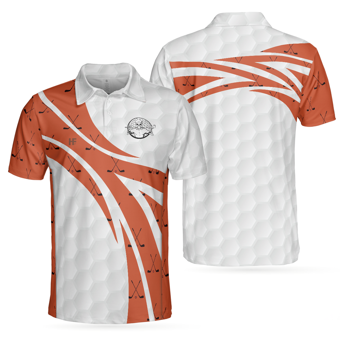 Skull Golfer Seamless Pattern Golf Polo Shirt White And Orange Golf Shirt For Men Cool Gift For Golfers - 1