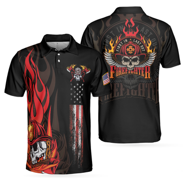 Firefighter Skull Flame Short Sleeve Polo Shirt First In Last Out American Flag Firefighter Shirt For Men - 1