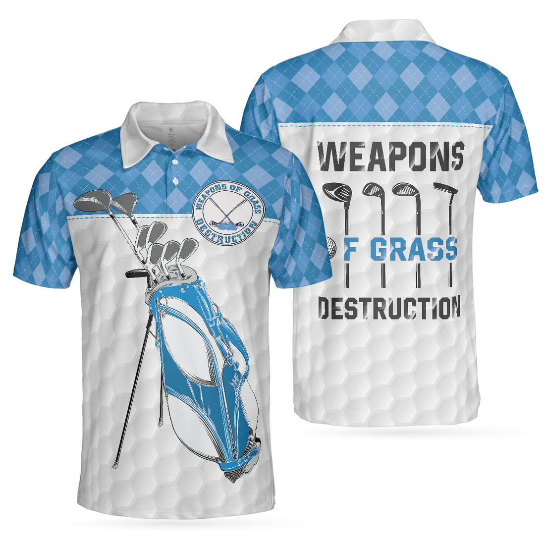 Weapons Of Grass Destruction Short Sleeve Polo Shirt Golf Texture Blue Argyle Pattern Polo Shirt Best Golf Shirt For Men - 1