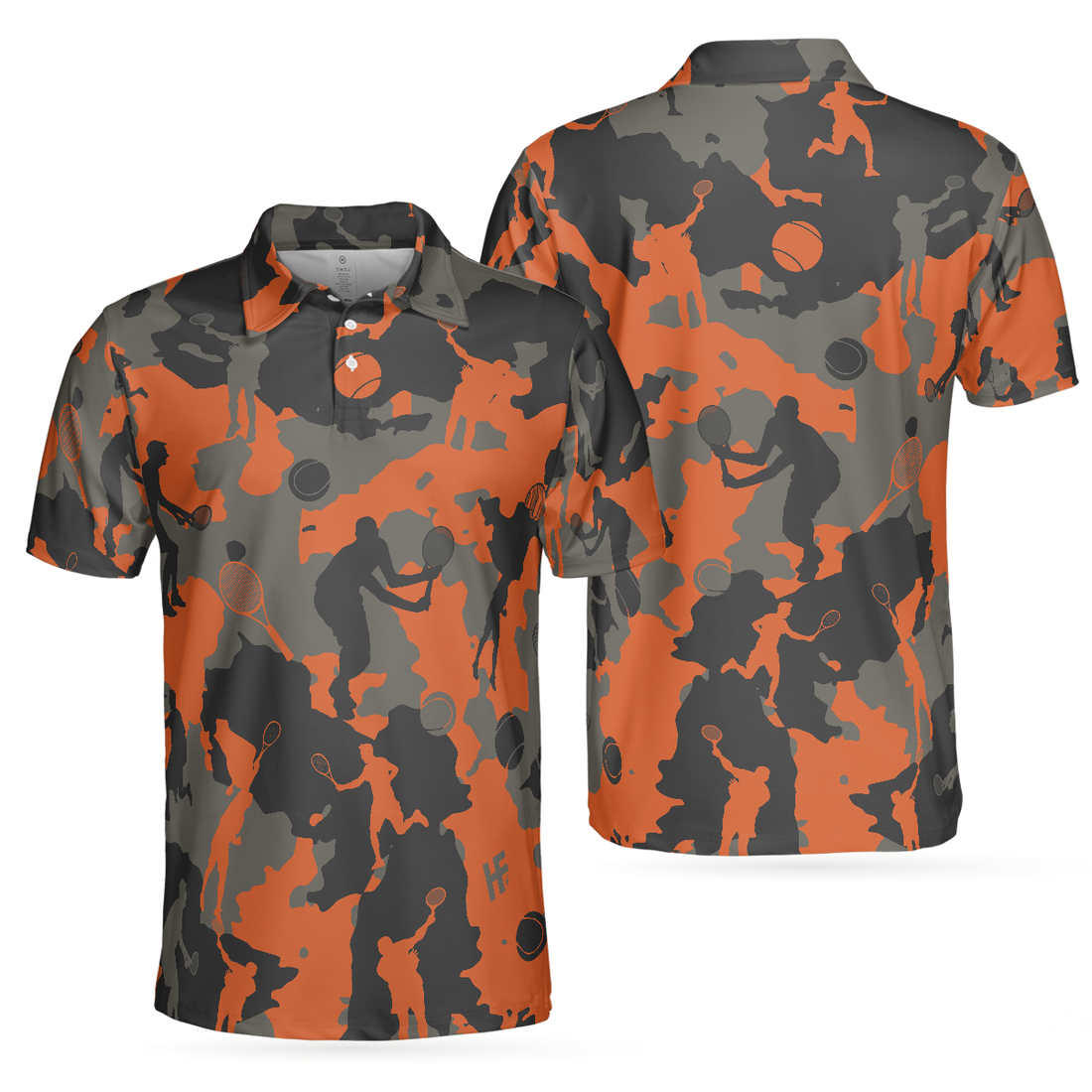 Orange Camouflage Tennis Polo Shirt Tennis Player Silhouette Pattern Polo Shirt Camo Golf Shirt For Men - 1