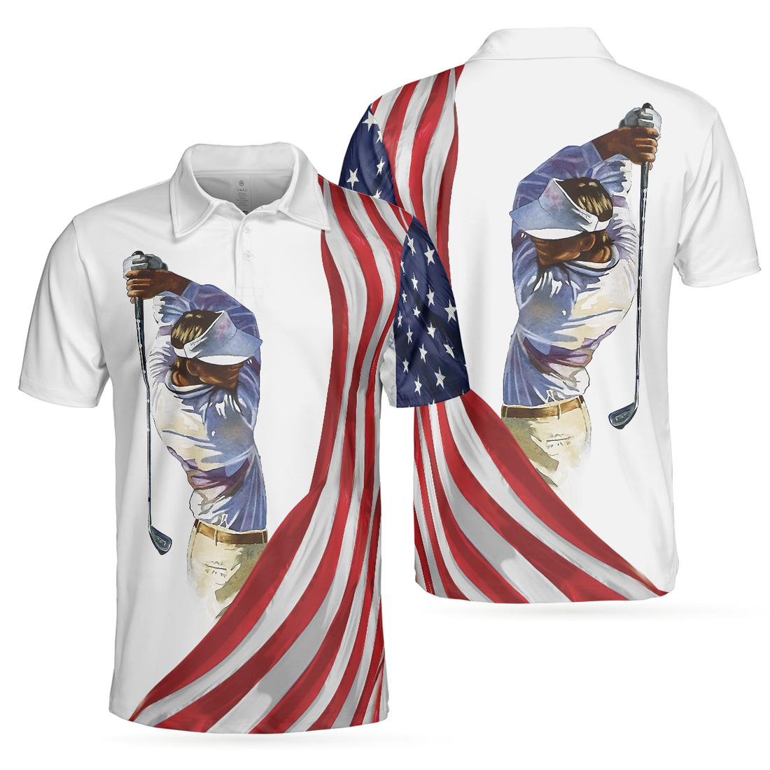 American Flag Golf Art Polo Shirt Patriotic Golf Shirt For Golfers Golf Gift Idea For American Lovers - 1