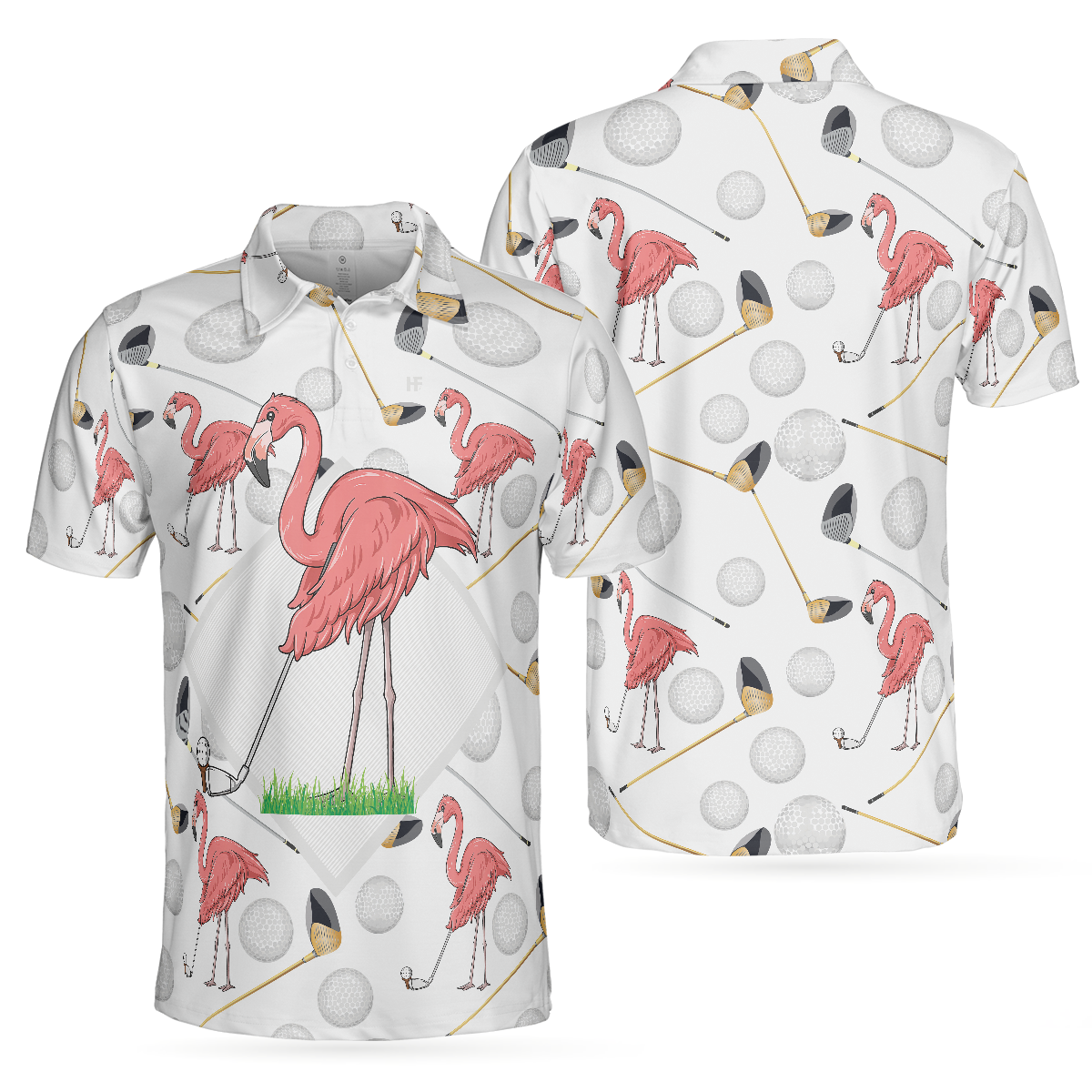 Flamingo Golfer Polo Shirt Pink Flamingo Golf Polo Shirt Flamingo Themed Short Sleeve Shirt For Golfers - 1