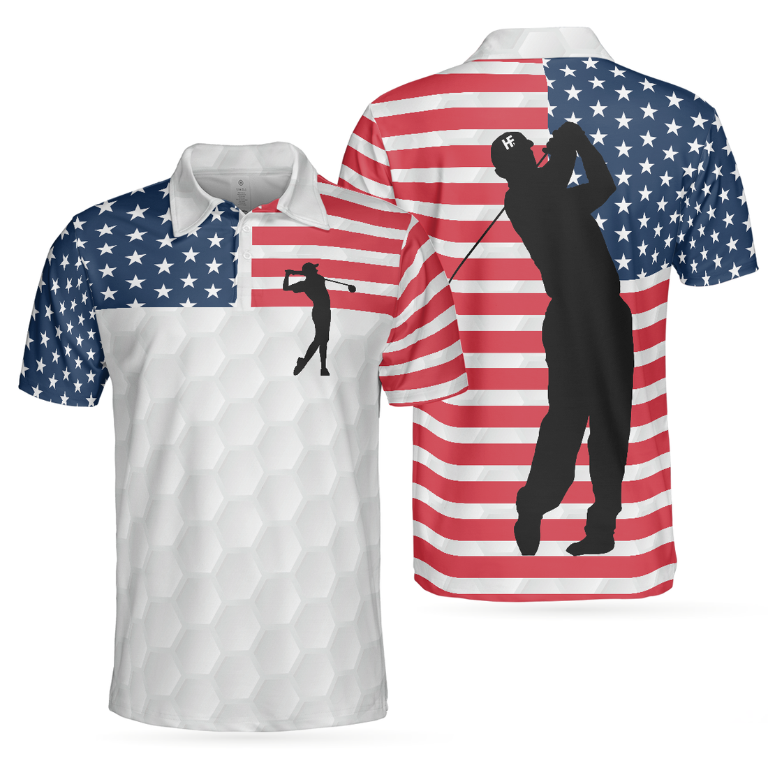 Premium American Golfer Polo Shirt White Golf Pattern American Flag Polo Shirt Best Golf Shirt For Men - 1