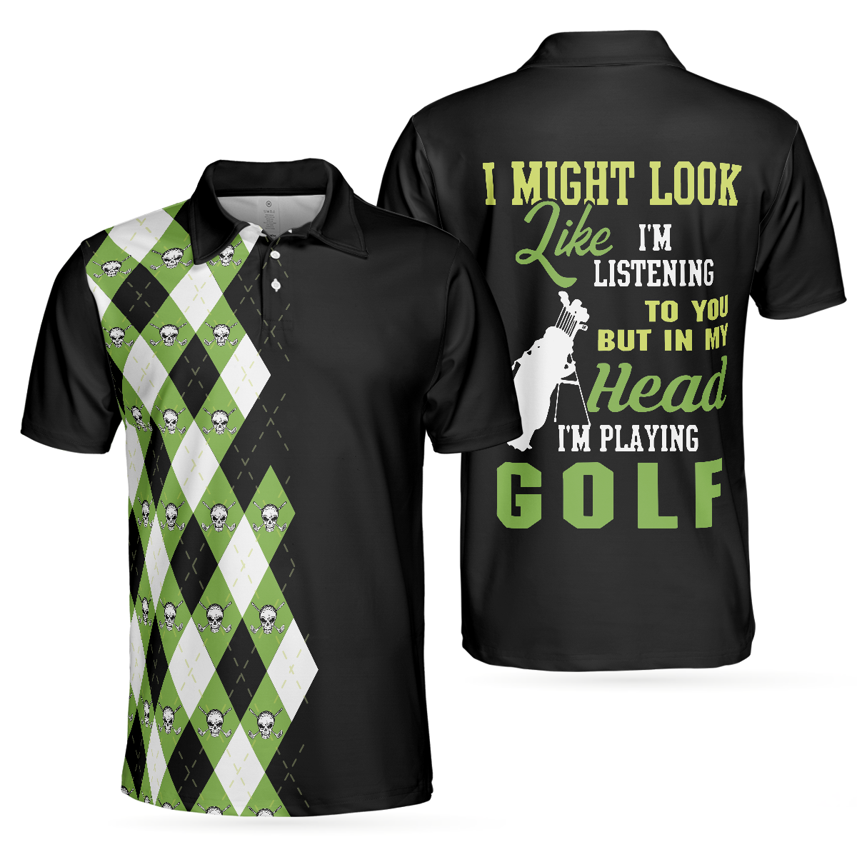 I Might Look Like Im Listening To You But In My Head Im Playing Golf Polo Shirt Plaid Pattern Golf Shirt - 1