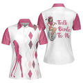 Talk Birdie To Me Short Sleeve Women Polo Shirt Best Pink Argyle And Leopard Pattern For Golf Ladies - 1