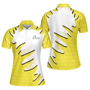 Sporty And Cutie Golf Girl Golf Short Sleeve Women Polo Shirt White And Yellow Golf Shirt For Ladies - 1