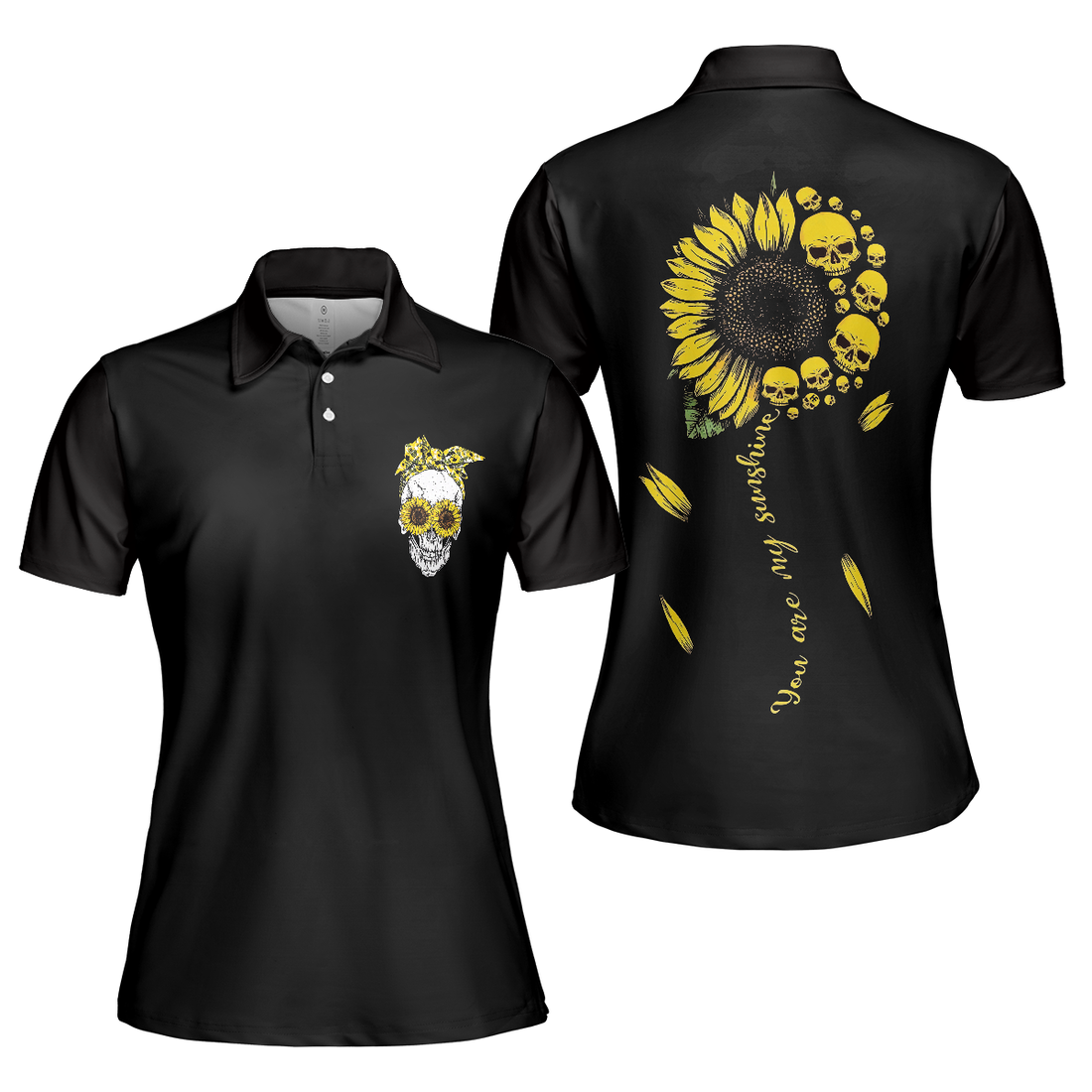 You Are My Sunshine Skull Sunflower Short Sleeve Women Polo Shirt Black Skull Polo Shirt For Ladies - 1