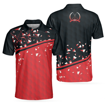 Sporty Golf Breaker Red And Black Golf Polo Shirt Red And White Triangle Pattern Shirt Design Best Golf Gift Idea - 1