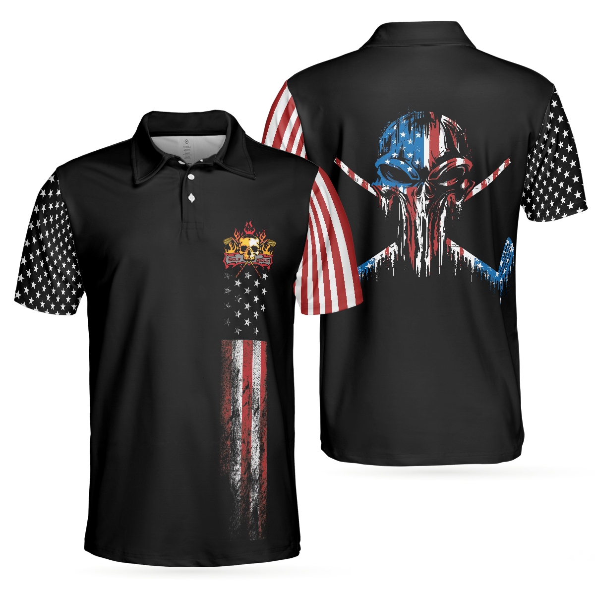 8-ball American Flag Short Sleeve Pattern Wet Paint Skull Golf Polo Shirt Dark Theme American Flag Polo Shirt Best Golf Shirt For Men - 1