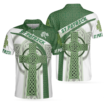 St Patrick Day With Celtic Cross Polo Shirt Green Saint Patricks Day Shirt St Patrick Themed Shirt For Irish - 1