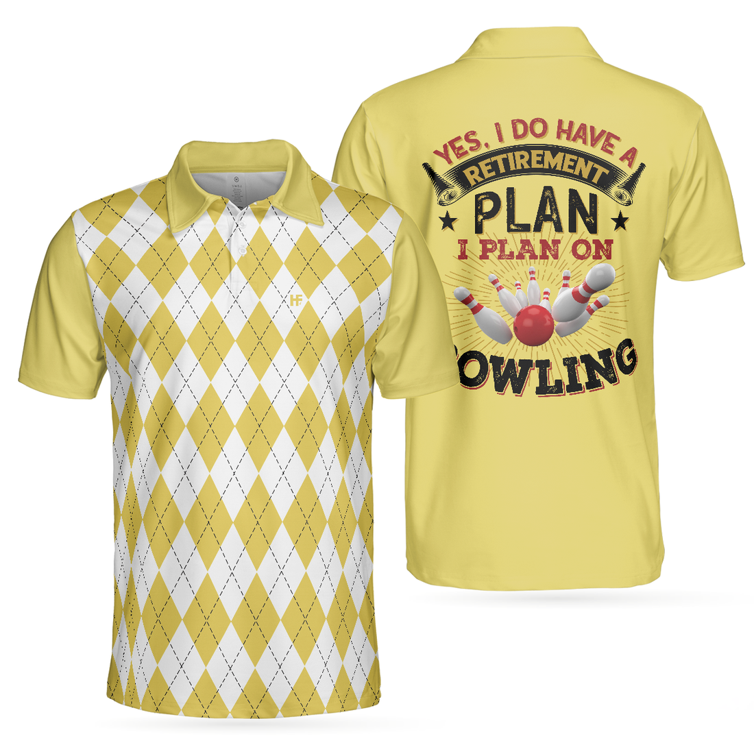 Yes I Do Have A Retirement Plan I Plan On Bowling Polo Shirt Yellow Argyle Pattern Shirt Gift For Bowlers - 1