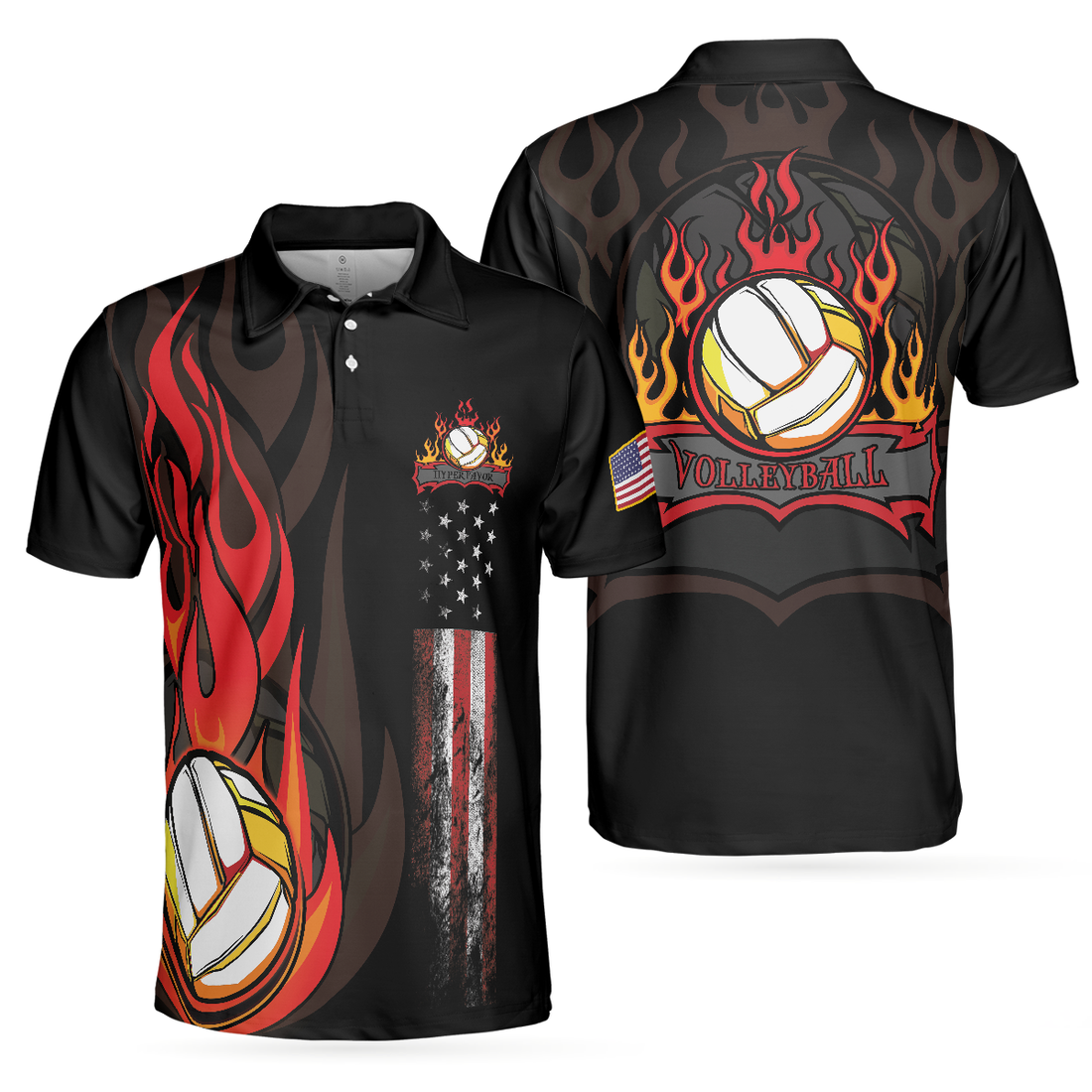 Volleyball Flame Short Sleeve Polo Shirt Black American Flag Polo Shirt Best Volleyball Shirt For Men - 1