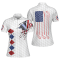 American Flag With Argyle Pattern Golf Short Sleeve Women Polo Shirt Best Female Golf Gift Idea - 1