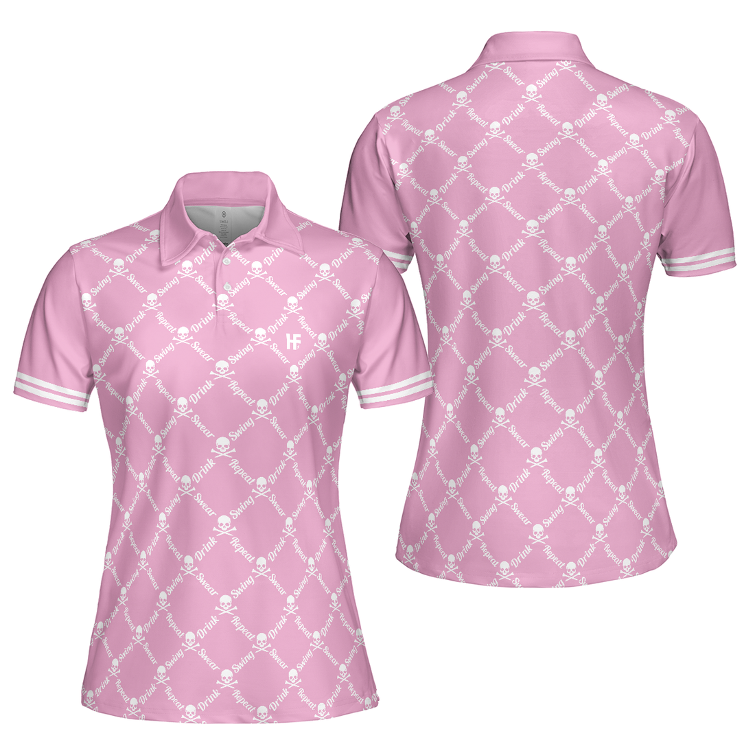 Swing Swear Drink Repeat Pink Golf Short Sleeve Women Polo Shirt Pink Golfing Shirt For Female Players - 1