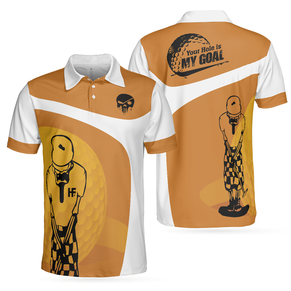 Your Hole Is My Goal Skull Polo Shirt Light Brown Skeleton Golfer Polo Shirt Best Golf Shirt For Men - 1