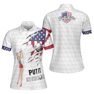 Golf American Flag Girl Short Sleeve Women Polo Shirt - 1