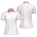 Crossed Golf Clubs Pink And White Golf Short Sleeve Women Polo Shirt Simple Golf Shirt Design For Ladies - 1