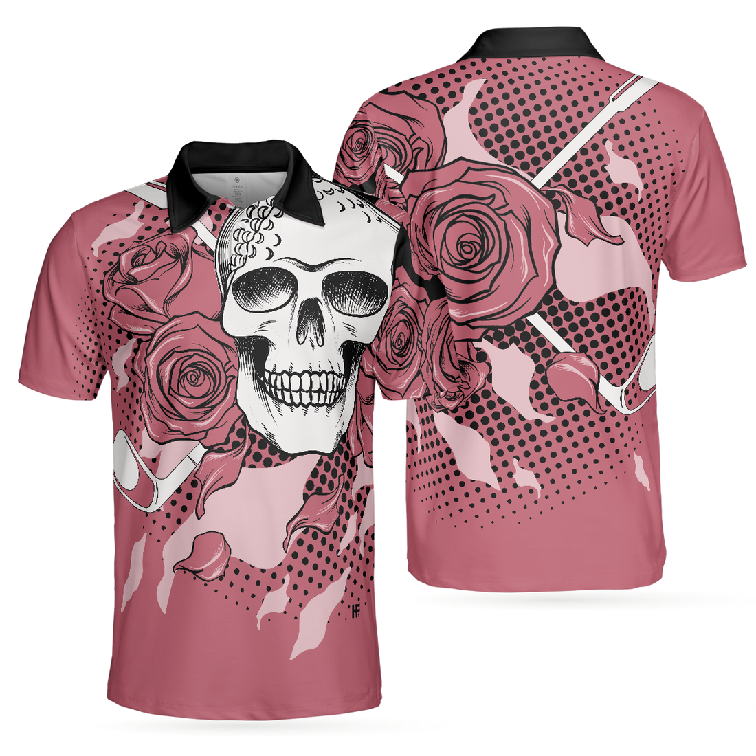 Golf Pink Skull Polo Shirt For Men - 1