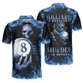 Billiards Murder Polo Shirt Blue Flame Billiards Shirt Design Skull Eight Ball Billiards Shirt For Men - 1