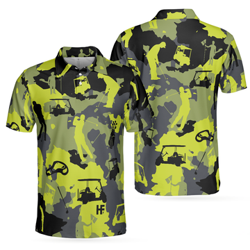 Green And Grey Camouflage Golf Polo Shirt Military Streetwear Polo Shirt Camo Golf Shirt For Men - 1