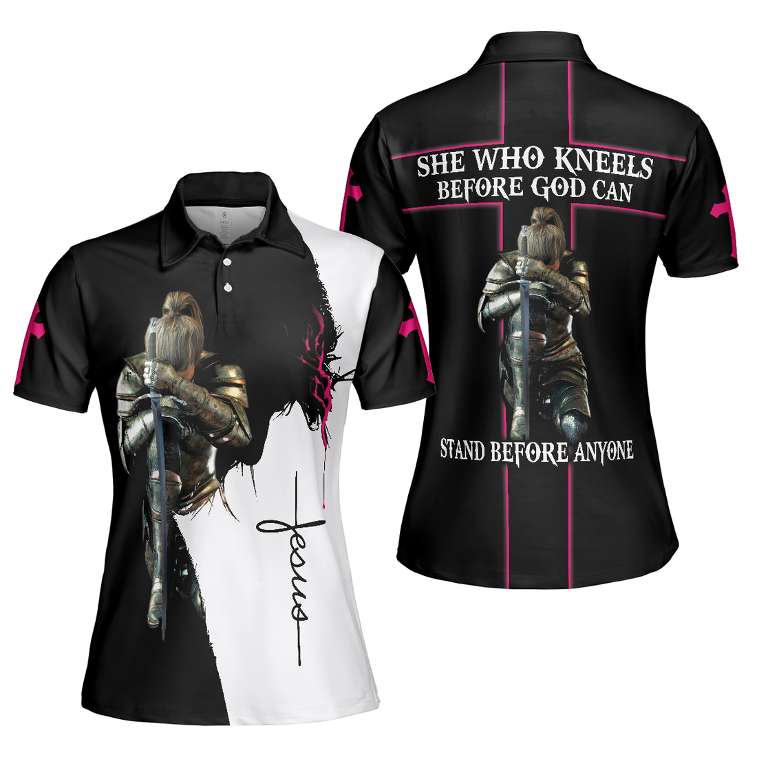 She Who Kneels Before God Can Stand Before Anyone Short Sleeve Women Polo Shirt Gift Idea For Ladies - 1