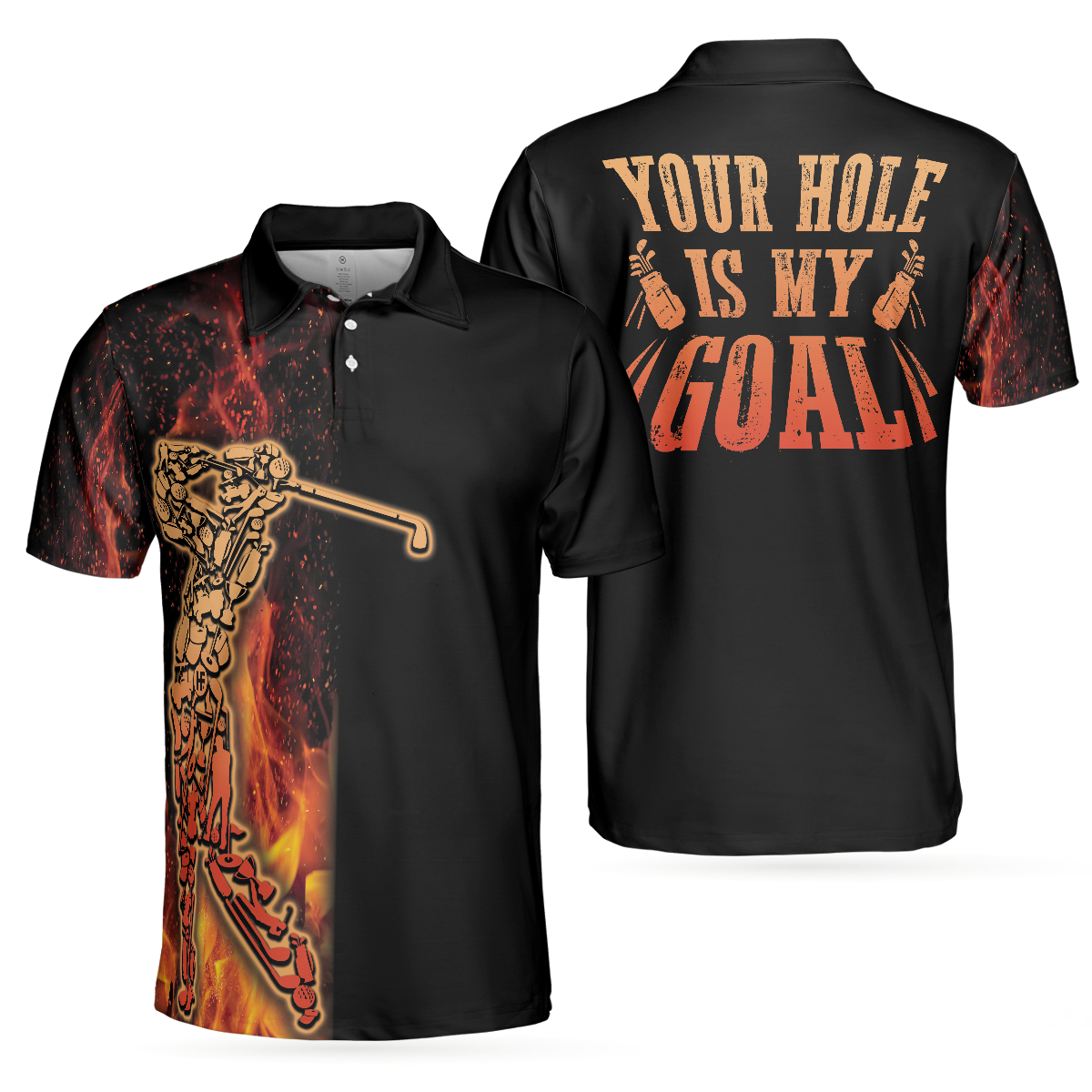 Your Hole Is My Goal Golf Polo Shirt Black Flame Fragmented Golfer Polo Shirt Best Golf Shirt For Men - 1