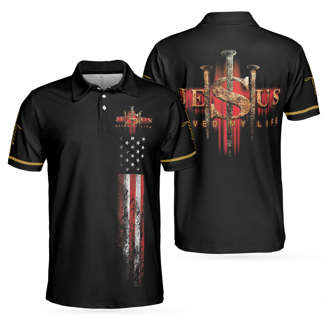 Jesus Saved My Life Christian Polo Shirt American Flag Polo Shirt Best Christian Shirt For Men - 1