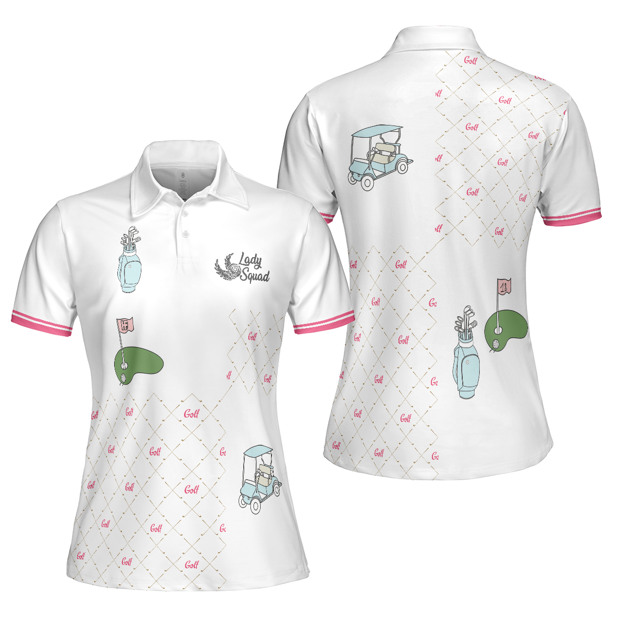 Ready For A Golf Day Golf Short Sleeve Women Polo Shirt White And Pink Golf Shirt For Ladies - 1