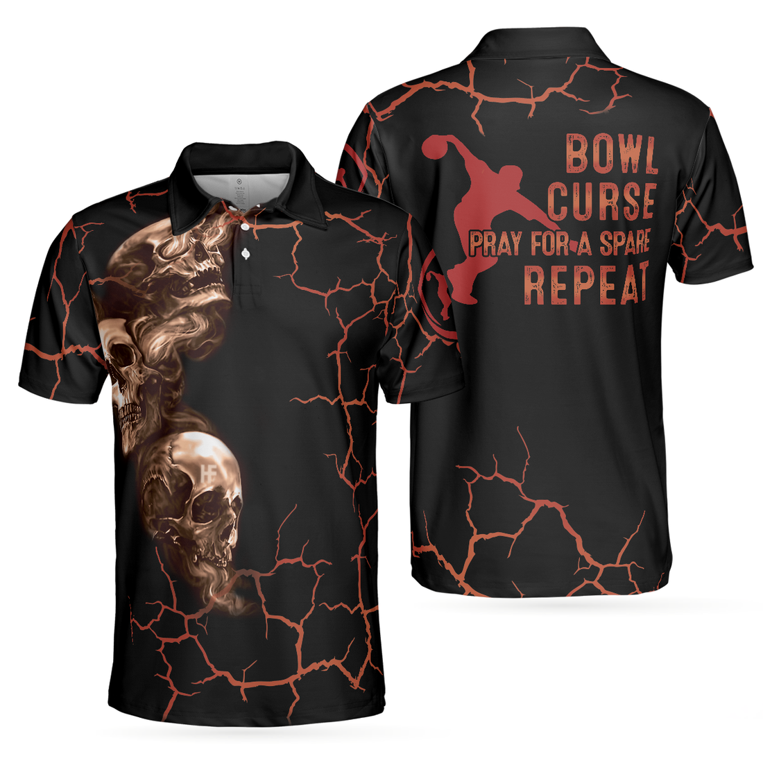 Bowl Curse Polo Shirt Skull Bowling Polo Shirt Design For Bowlers Spooky Halloween Bowling Gift Idea - 1