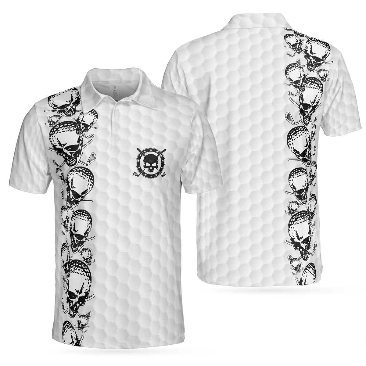 Golfing Skull Golf Ball And Clubs Shirt Polo Shirt Golf Pattern Polo Shirt Black And White Golf Shirt For Men - 1