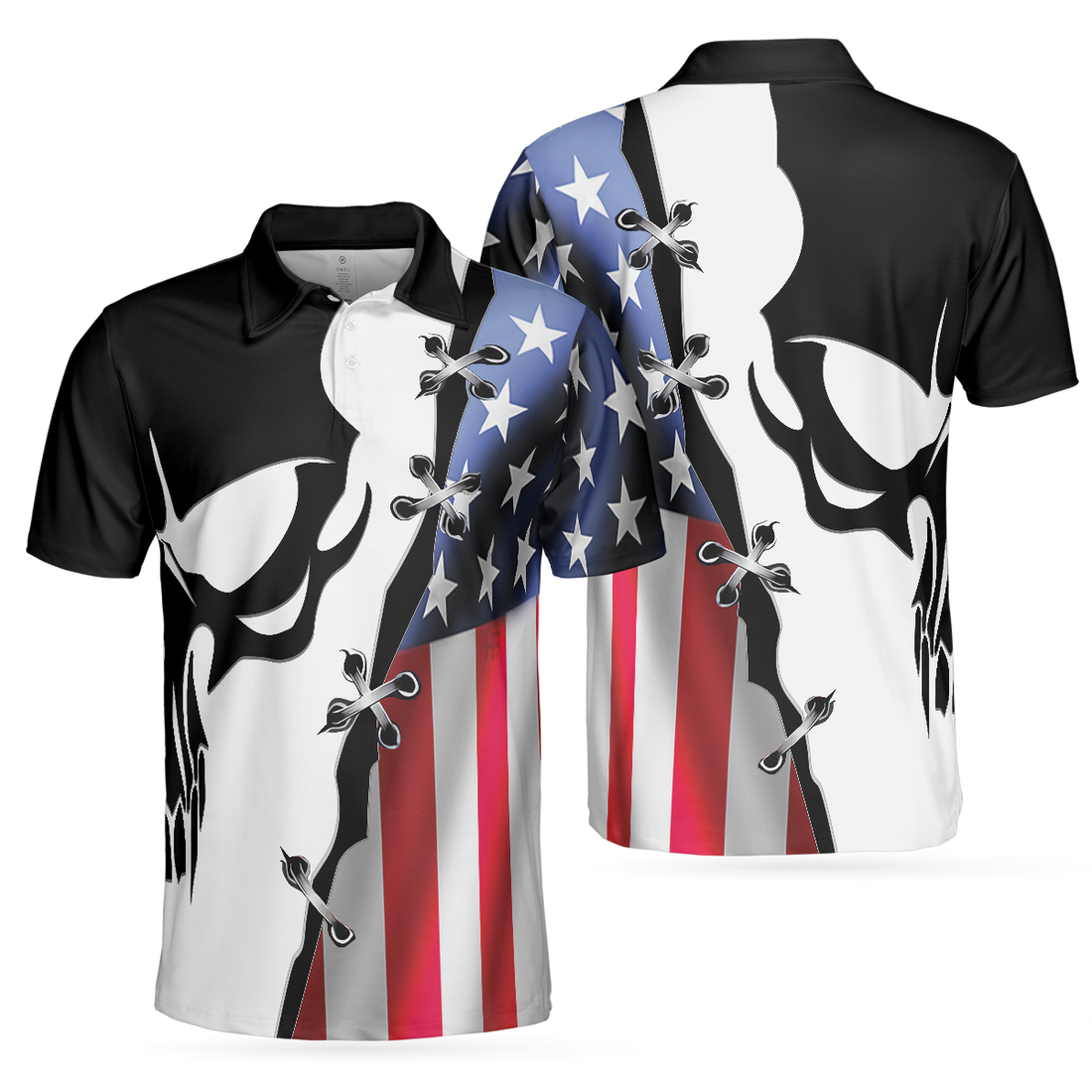 Black Skull Billiards Short Sleeve Polo Shirt American Flag Polo Shirt Best Billiards Shirt For Men - 1