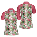 Golf Ball On Tropical Flowers Background Short Sleeve Women Polo Shirt - 1