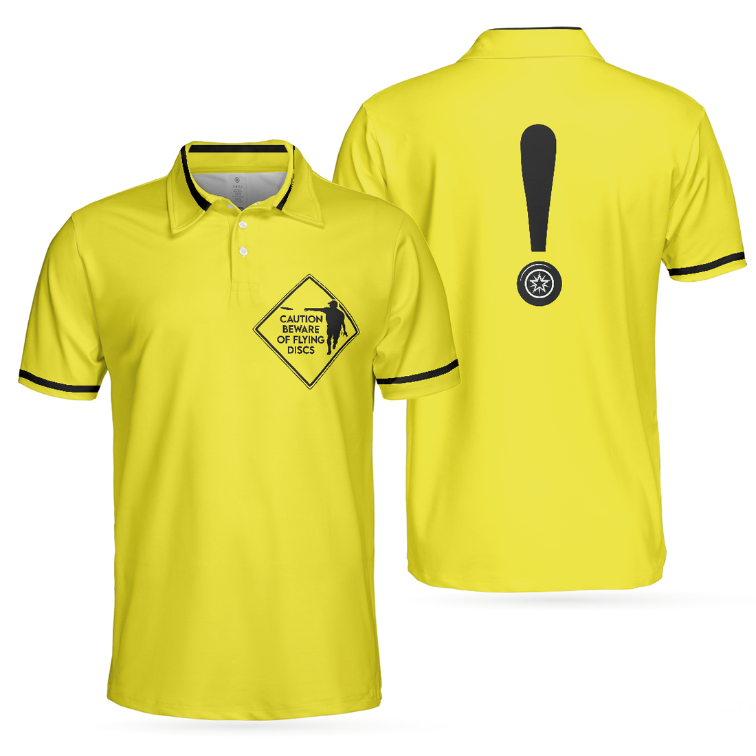 Caution Beware Of Flying Discs Short Sleeve Polo Shirt Yellow Skull Polo Shirt Best Golf Shirt For Men - 1