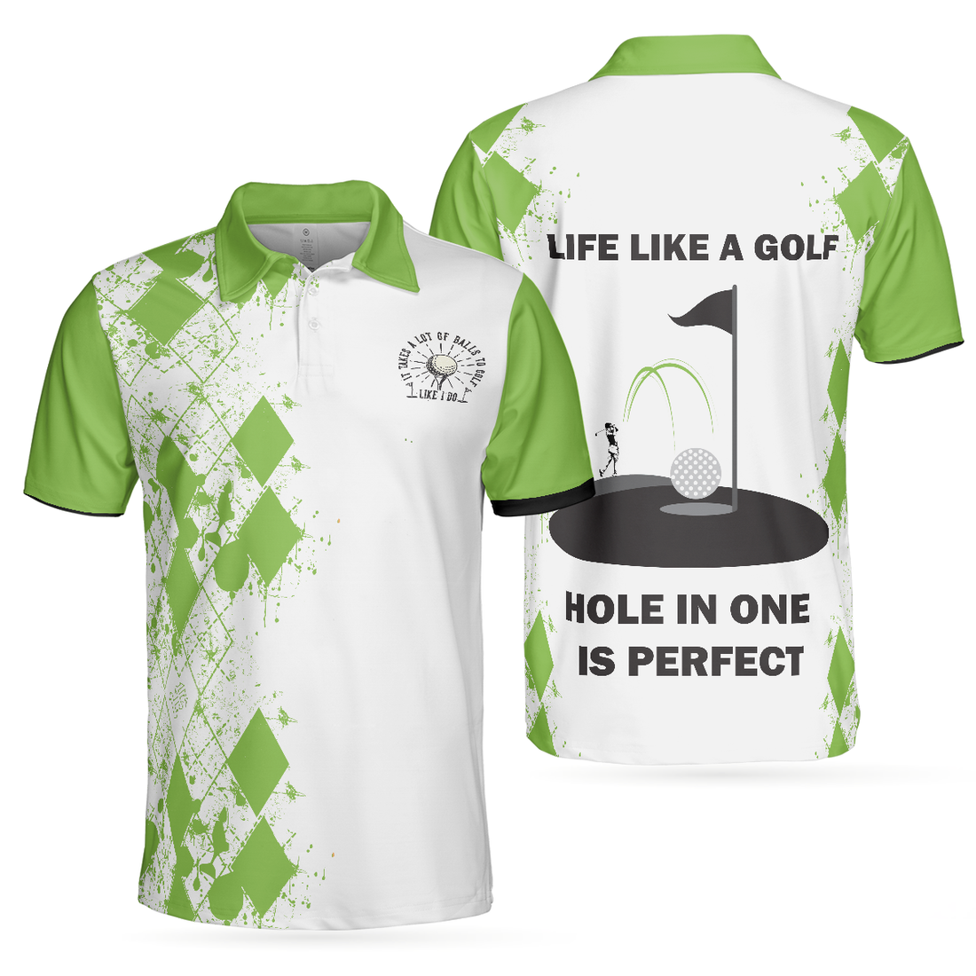 Hole In One Is Perfect Polo Shirt White And Green Golf Shirt For Men - 1