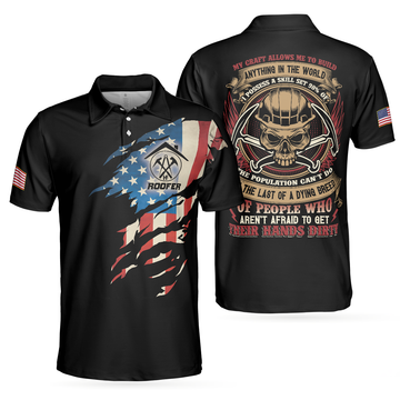 Roofer My Craft Allows Me To Build Anything Polo Shirt Skull Ripped American Flag Roofer Shirt For Men - 1