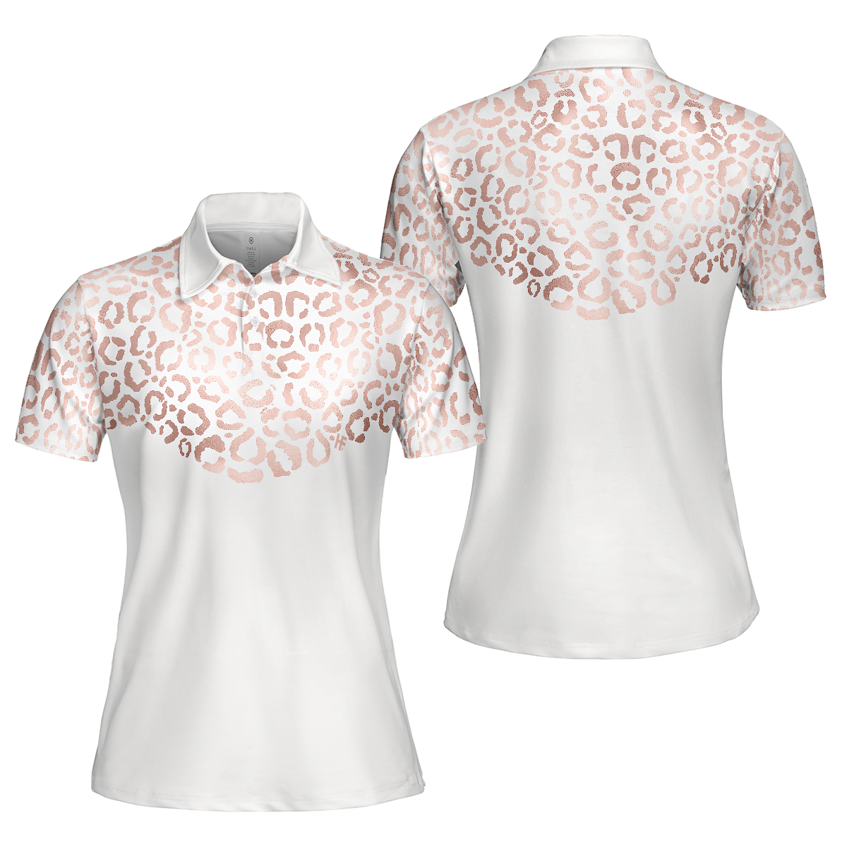 Rose Gold Leopard Pattern Shirt Short Sleeve Women Polo Shirt - 1