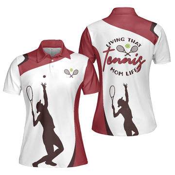 Living That Tennis Mom Life Short Sleeve Women Polo Shirt White And Red Tennis Shirt For Ladies - 1