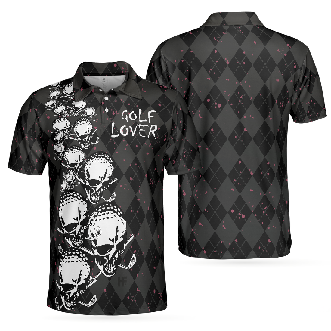 Elegant Argyle Pattern And Skull Golf Lover Polo Shirt V2 Black Skull Golf Shirt For Men - 1