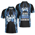 Too Much Head Said No One Ever Bowling Polo Shirt Blue Flame Pattern Tenpin Bowling Shirt For Bowling Lovers - 1