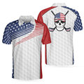 Golf Skull Wear Hat Short Sleeve USA Golf Polo Shirt American Flag Polo Shirt Patriotic Golf Shirt For Men - 1