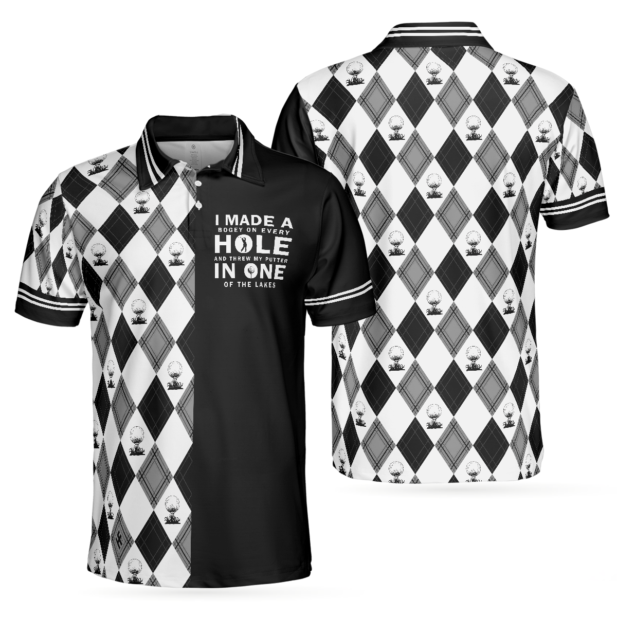 I Made A Bogey On Every Hole Polo Shirt Black And White Argyle Pattern Polo Shirt Cool Golf Shirt For Men - 1