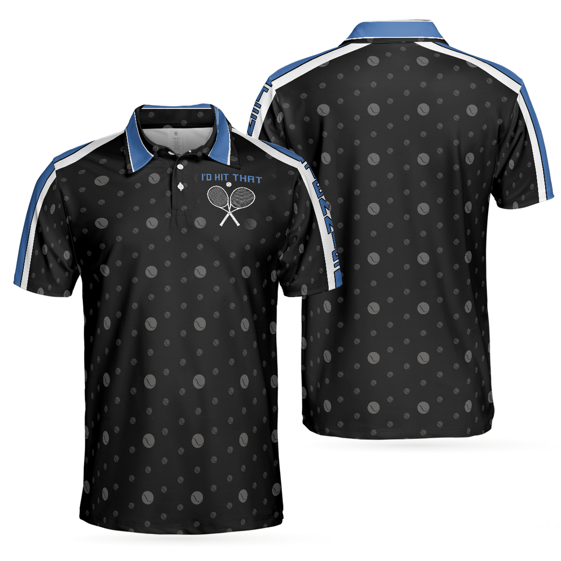 Tennis Blue Version Polo Shirt Black Dot And Tennis Ball Pattern Polo Shirt Best Tennis Shirt For Men - 1