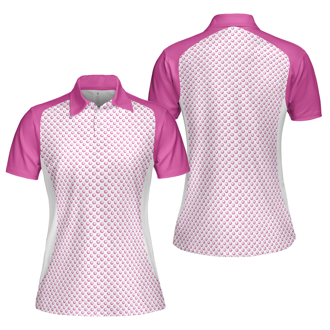 Pink Golf Balls Seamless Pattern Short Sleeve Women Polo Shirt - 1