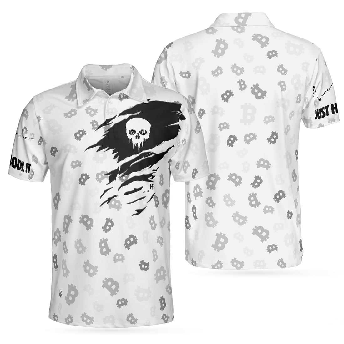 The Bitcoin Skull Polo Shirt Black And White Skull Cryptocurrency Shirt Bitcoin Short Sleeve Shirt Design - 1