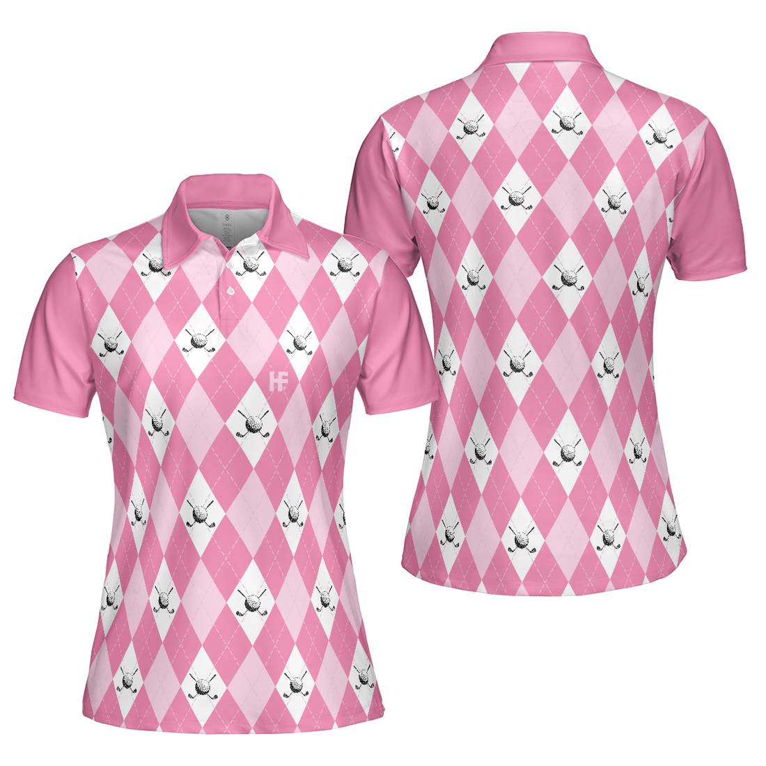 Golf Polo Short Sleeve Women Polo Shirt Pink Argyle Seamless Pattern Golf Shirt For Ladies - 1