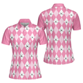 Golf Polo Short Sleeve Women Polo Shirt Pink Argyle Seamless Pattern Golf Shirt For Ladies - 1